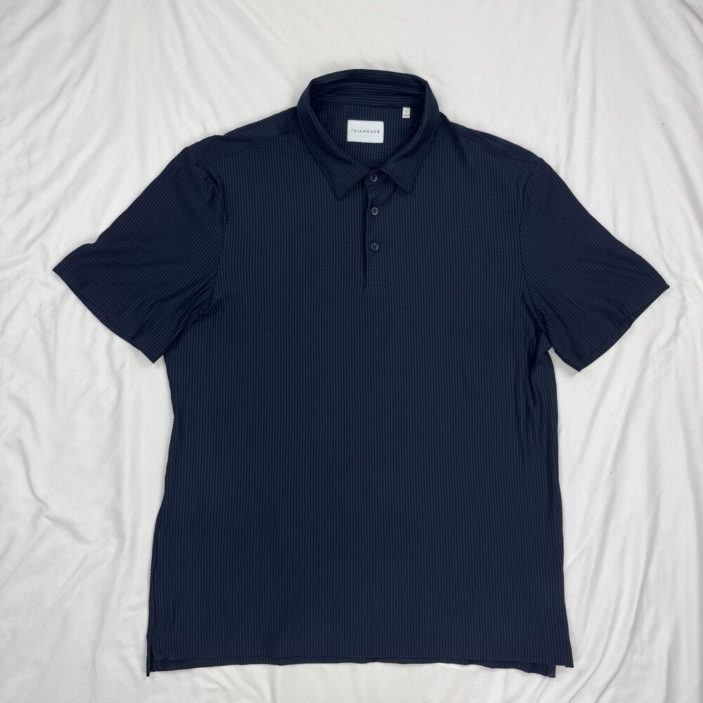 7 Diamonds Polo Shirt Textured Seersucker Knit Short Sleeve Blue Mens M Casual